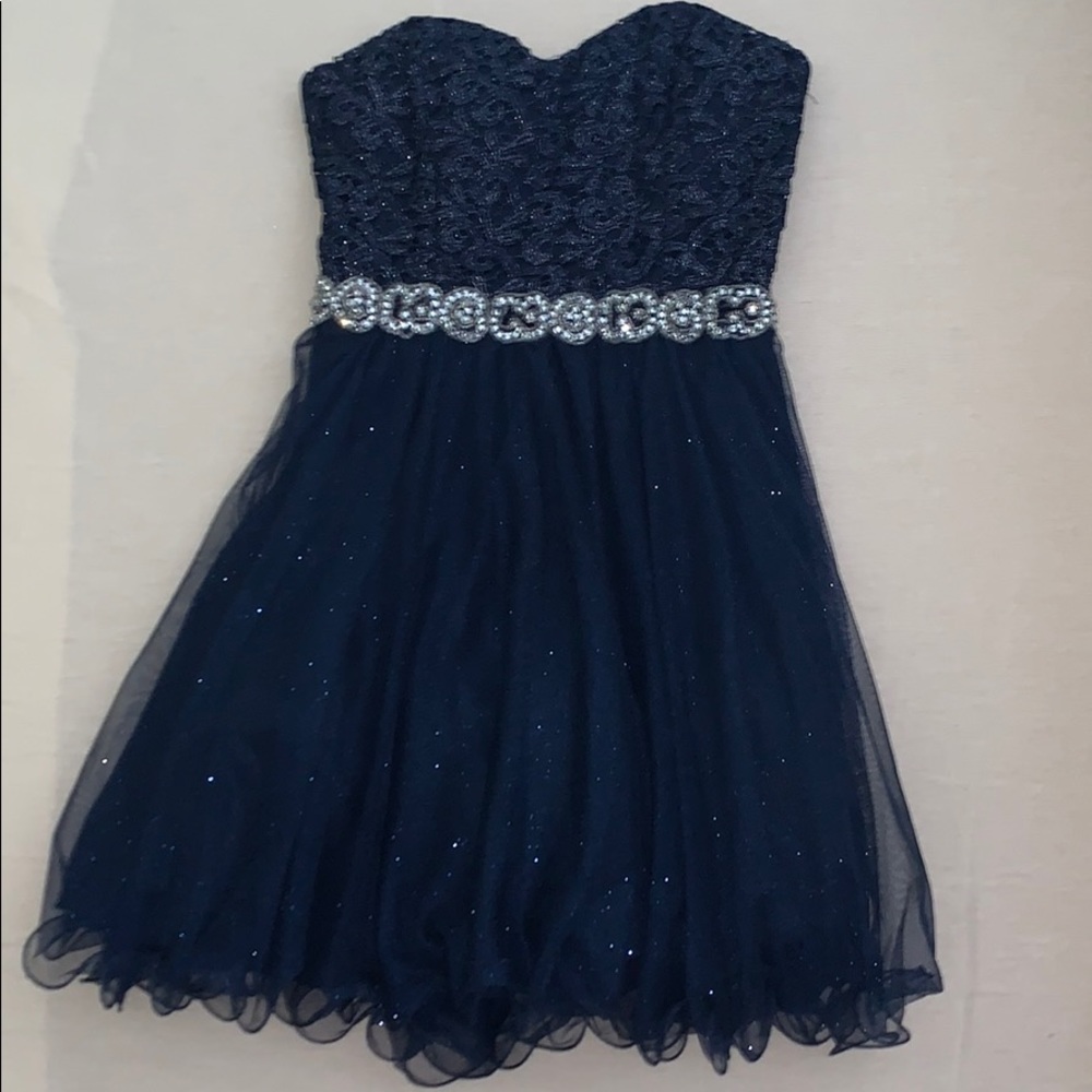 Sparkly navy sweetheart necklace strapless dress